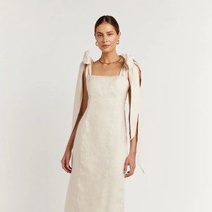 Dissh Aisle Pearl Linen Bow Midi Dress in CREAM - Size 2